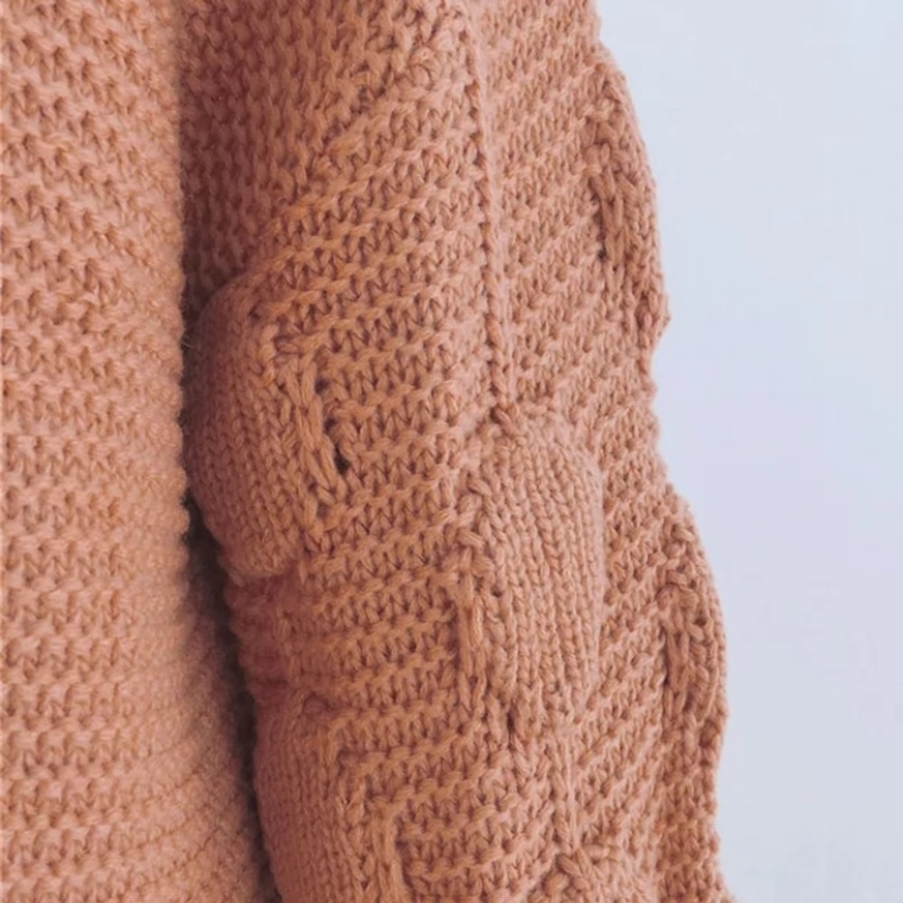 Open Cardigan Knit Bubble Detail Sleeve Sweater - Picture 8 of 8